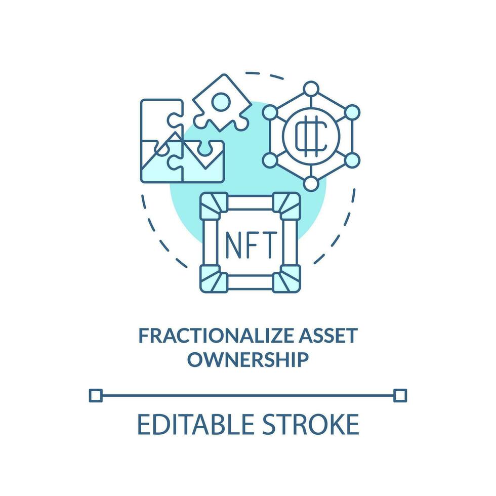 Fractionalize asset ownership turquoise concept icon. Split structure. NFT benefit abstract idea thin line illustration. Isolated outline drawing. Editable stroke vector