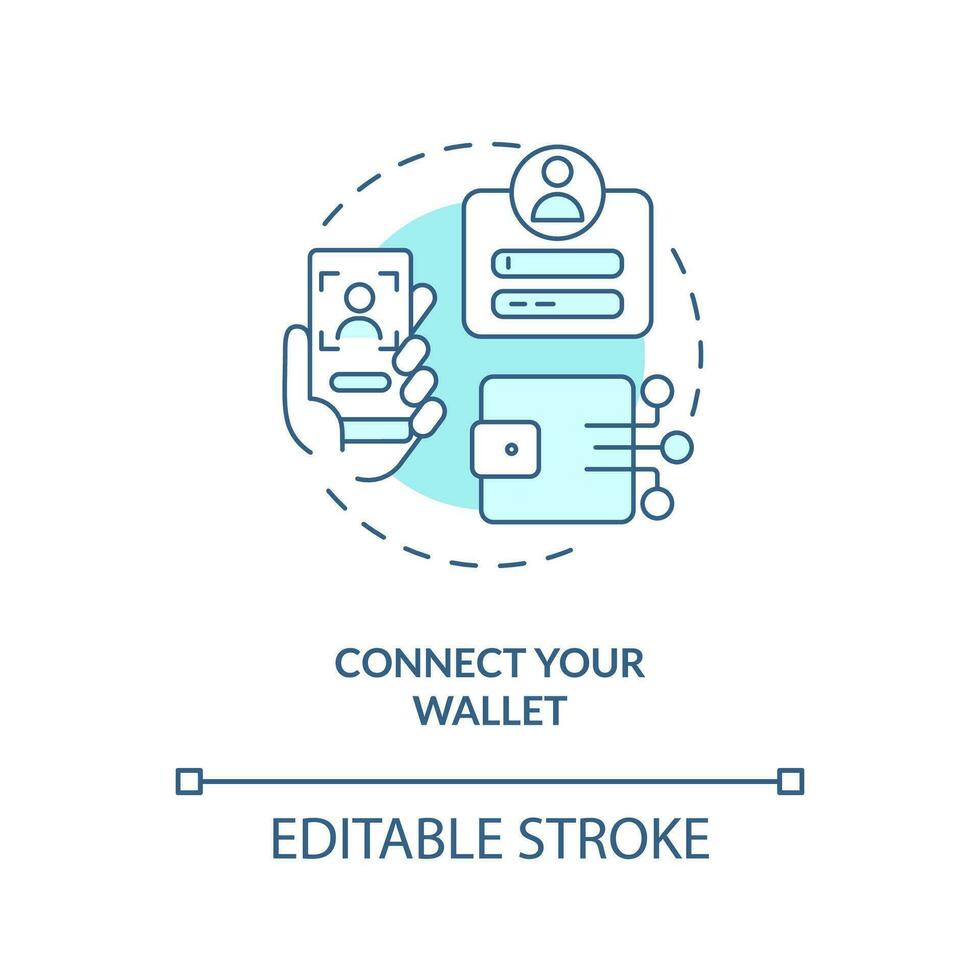 Connect your wallet turquoise concept icon. Create profile. NFTs minting process abstract idea thin line illustration. Isolated outline drawing. Editable stroke vector