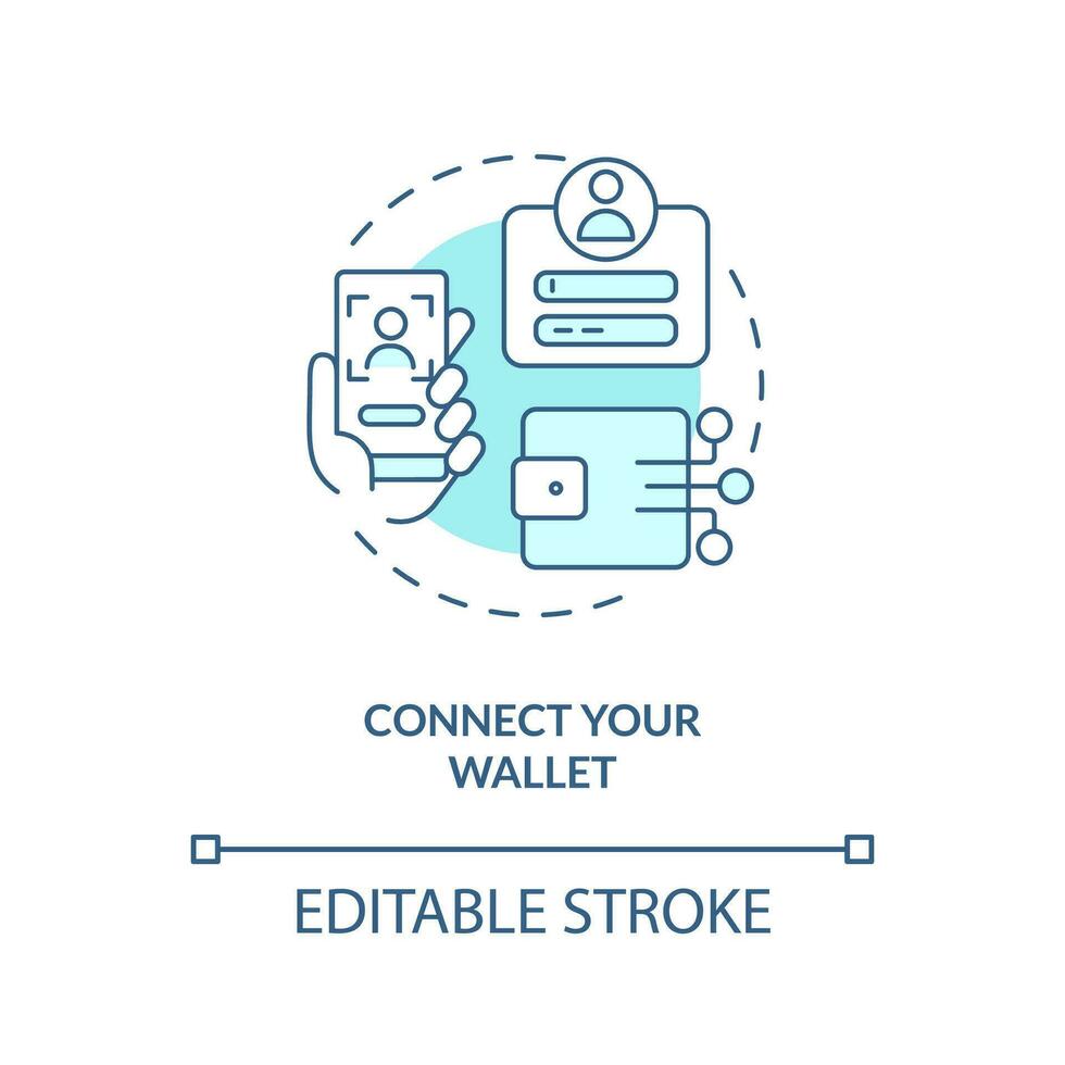 Connect your wallet turquoise concept icon. Create profile. NFTs minting process abstract idea thin line illustration. Isolated outline drawing. Editable stroke vector