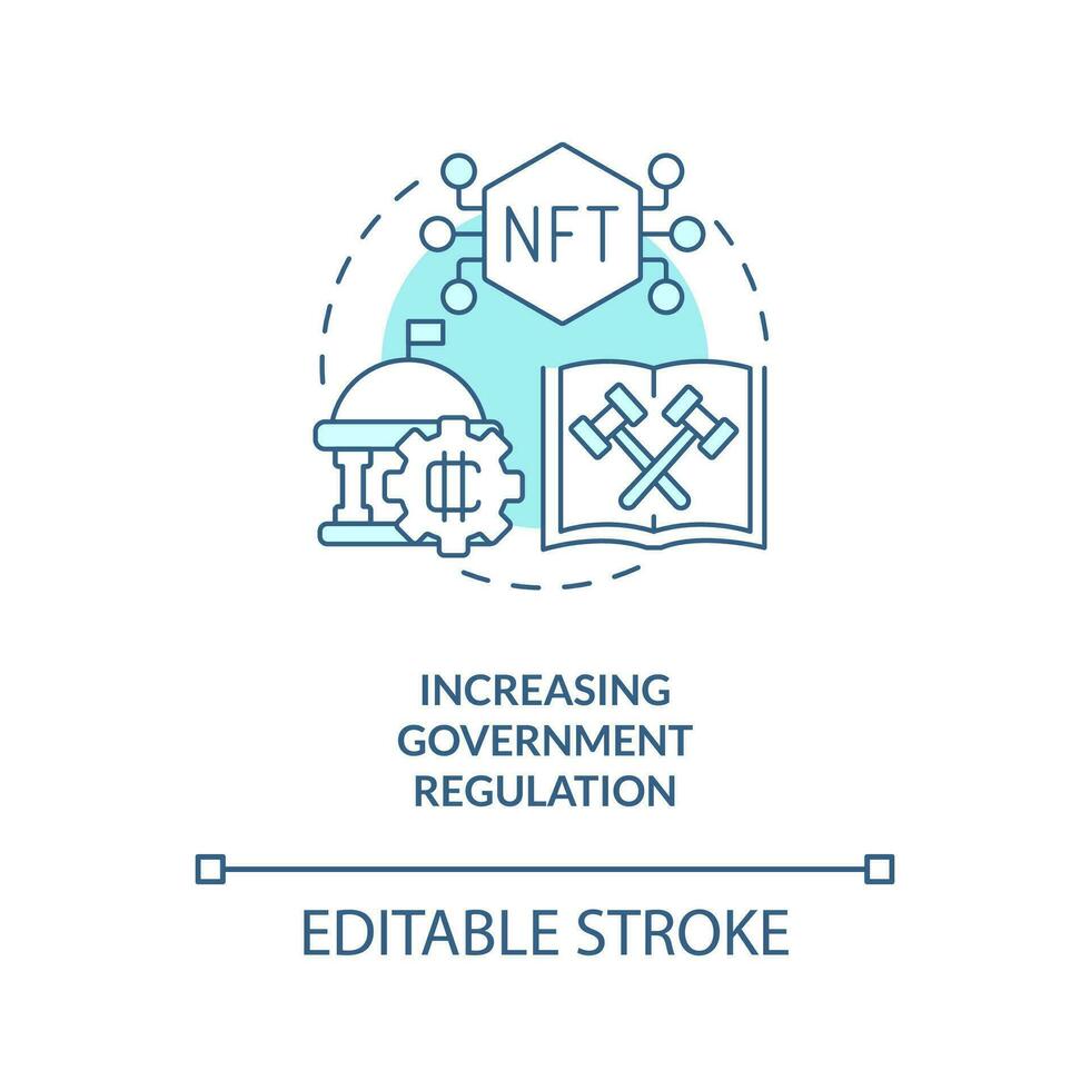 Increasing government regulation turquoise concept icon. Promising NFT trend abstract idea thin line illustration. Isolated outline drawing. Editable stroke vector