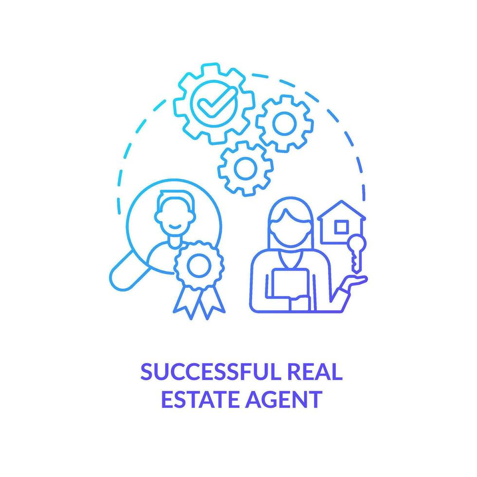 Successful real estate agent blue gradient concept icon. Buying house assistance. Property dealer abstract idea thin line illustration. Isolated outline drawing vector