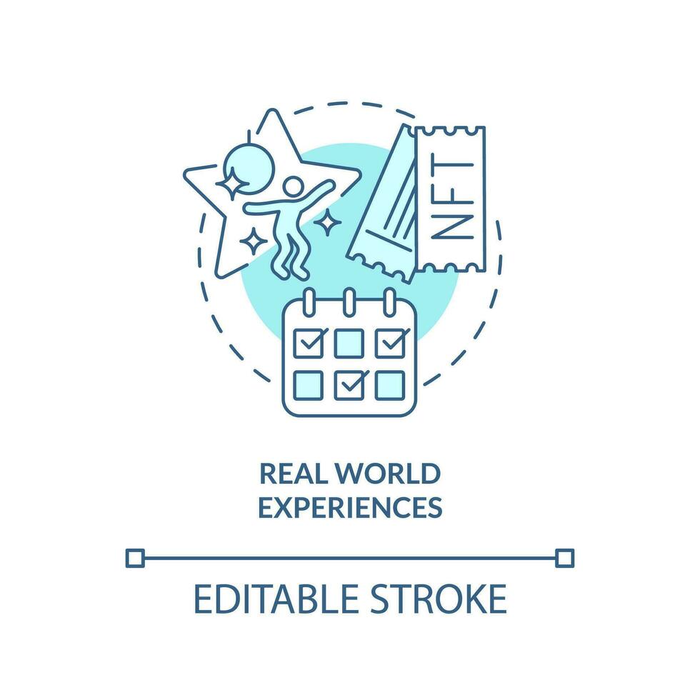 Real world experiences turquoise concept icon. Profit from investments. Trend in NFTs abstract idea thin line illustration. Isolated outline drawing. Editable stroke vector