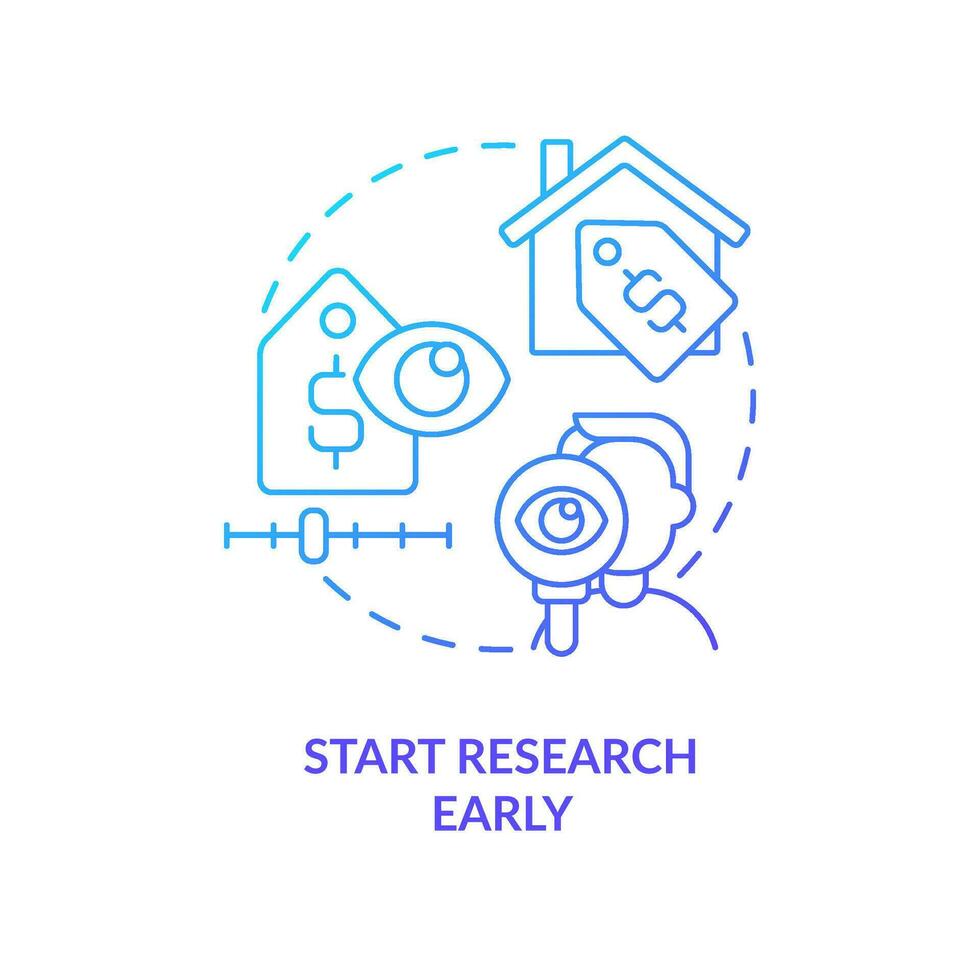 Start research in advance blue gradient concept icon. Real estate listing. First property purchase abstract idea thin line illustration. Isolated outline drawing vector