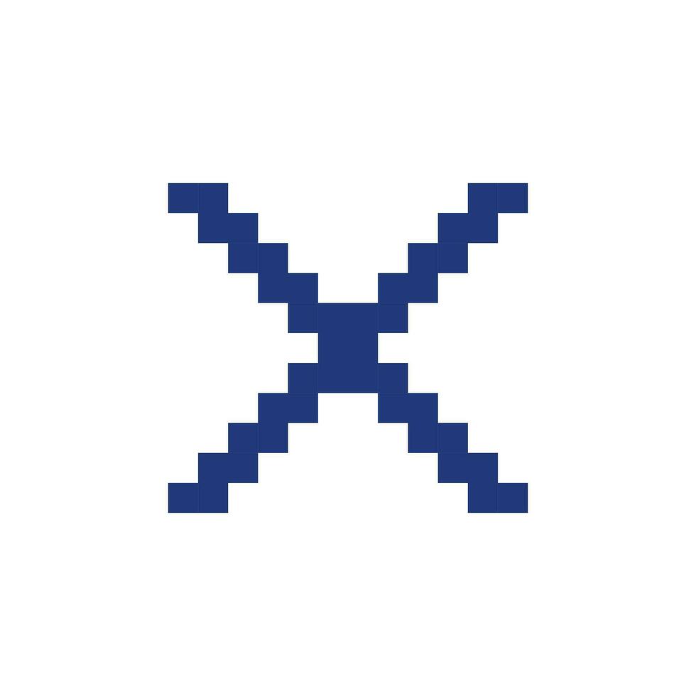 Cross mark pixelated RGB color ui icon. Delete action. Cancel button. Close. Simplistic filled 8bit graphic element. Retro style design for arcade, video game art. Editable vector isolated image