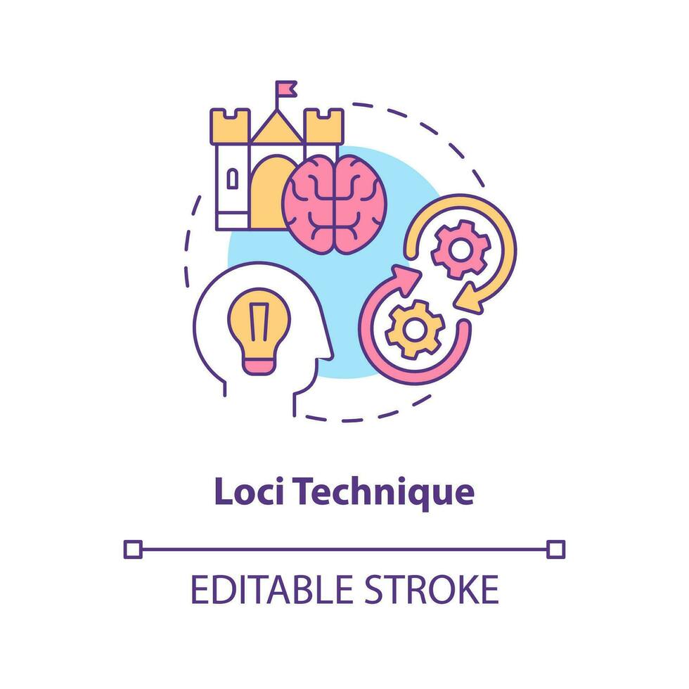 Loci memory technique concept icon. Mind palace trick. Visual memorization abstract idea thin line illustration. Isolated outline drawing. Editable stroke vector