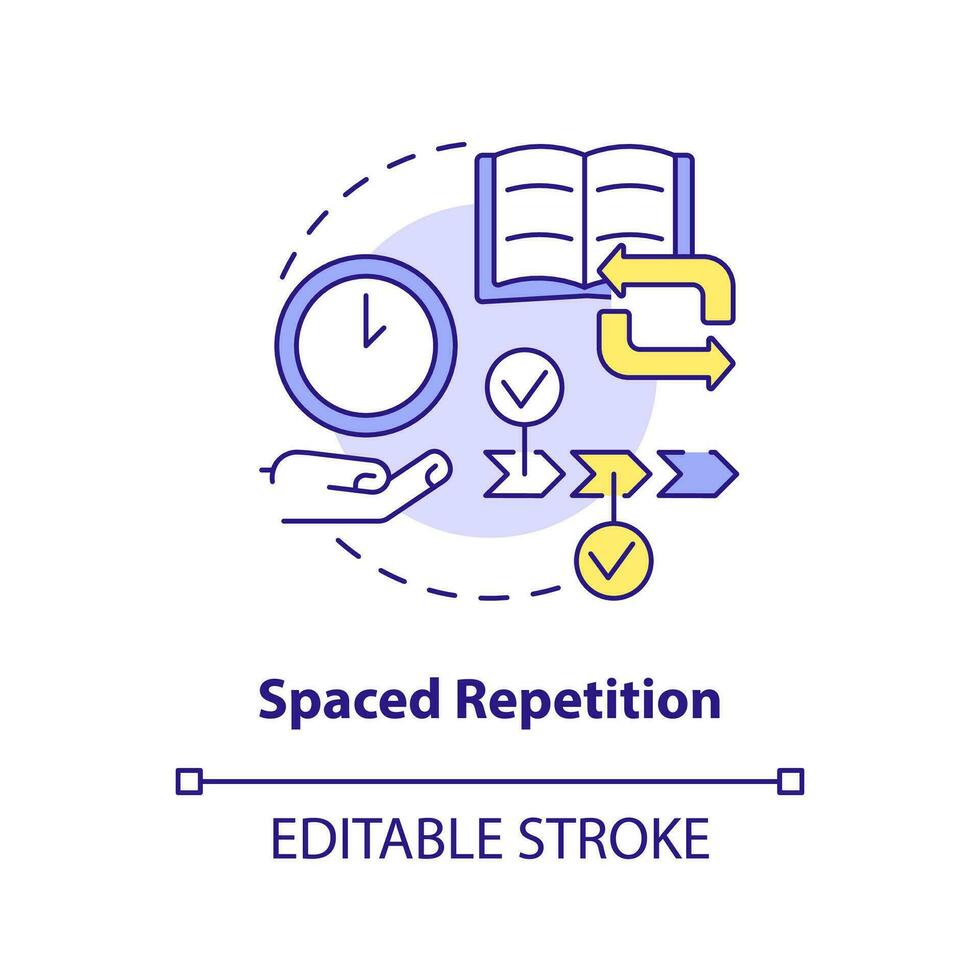 Space repetition concept icon. Learn new things trick. Store information in memories abstract idea thin line illustration. Isolated outline drawing. Editable stroke vector