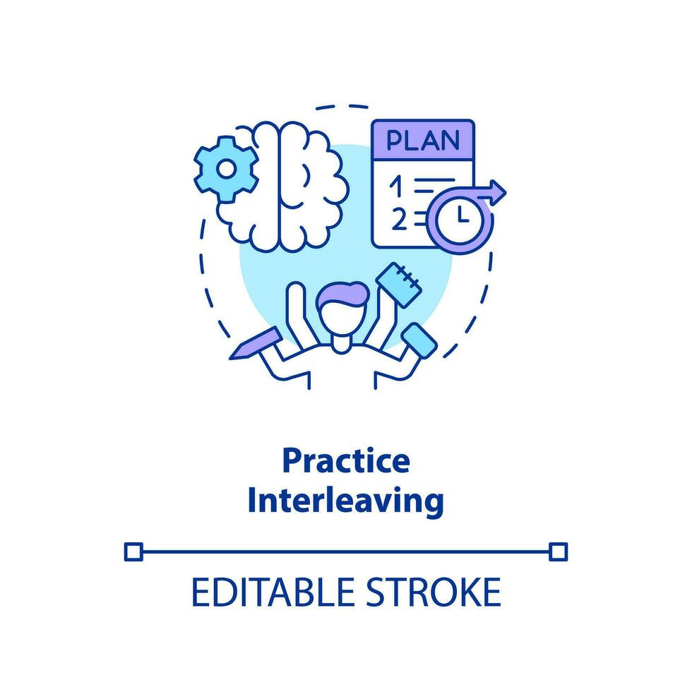 Focus on multitasking learning concept icon. Interleaving memory method. Productivity abstract idea thin line illustration. Isolated outline drawing. Editable stroke vector