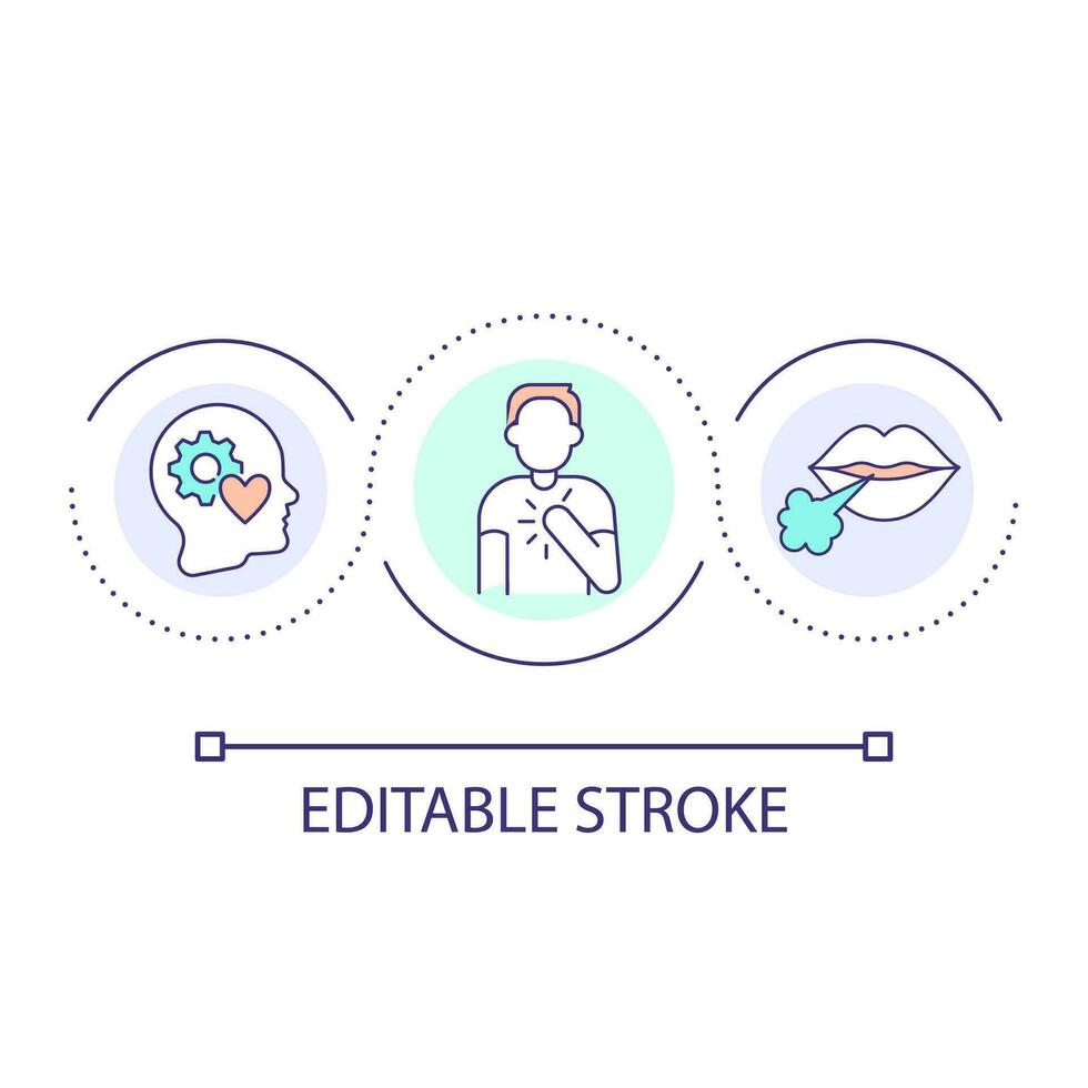 Deep breathing to calm down loop concept icon. Practices of mindfulness. Maintain mindset abstract idea thin line illustration. Isolated outline drawing. Editable stroke vector