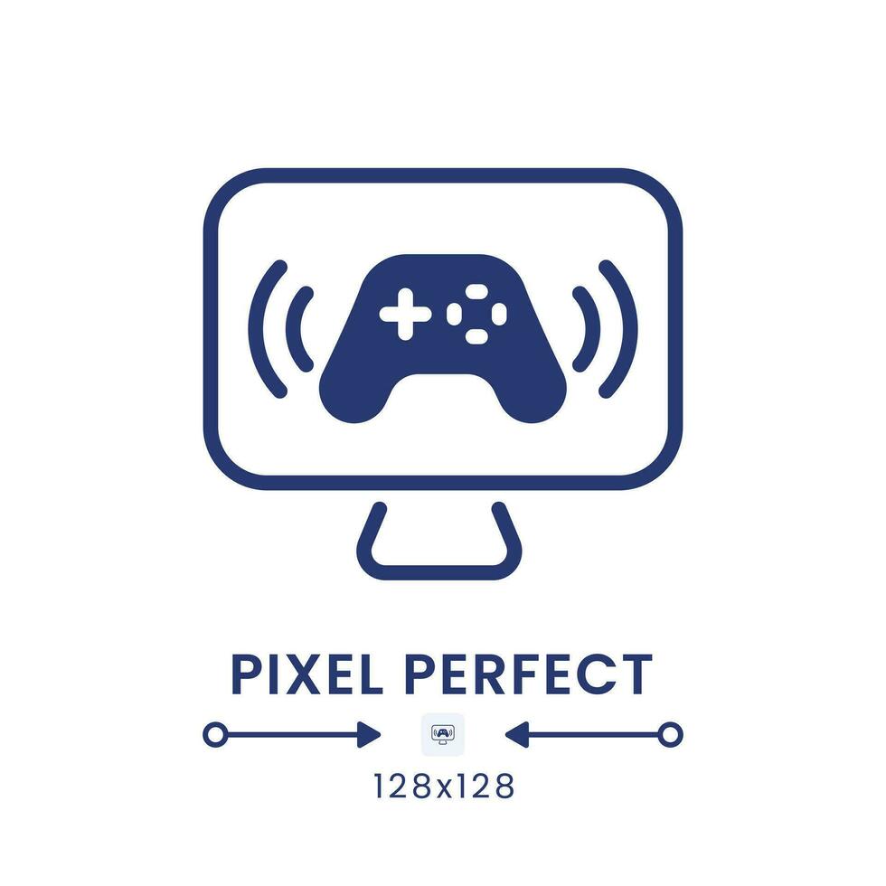 Gaming streaming black solid desktop icon. Esports tournaments. Network broadcast. Pixel perfect 128x128, outline 4px. Silhouette symbol on white space. Glyph pictogram. Isolated vector image