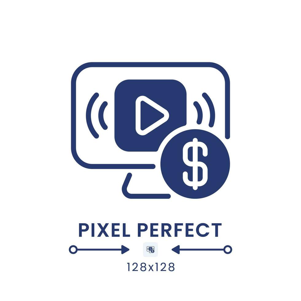 Streaming subscription plans black solid desktop icon. Premium content. Ad-free viewing. Pixel perfect 128x128, outline 4px. Silhouette symbol on white space. Glyph pictogram. Isolated vector image
