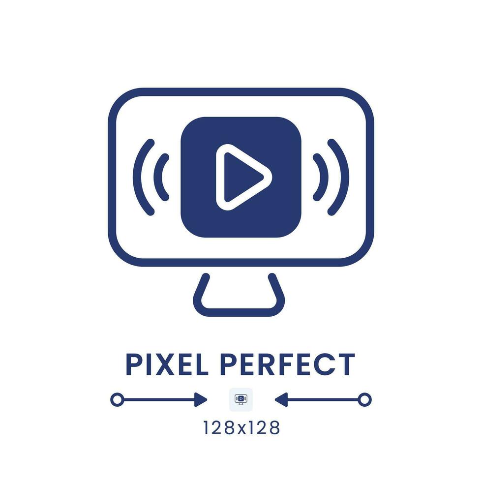 Live streaming black solid desktop icon. Internet video. Media player software. Pixel perfect 128x128, outline 4px. Silhouette symbol on white space. Glyph pictogram. Isolated vector image