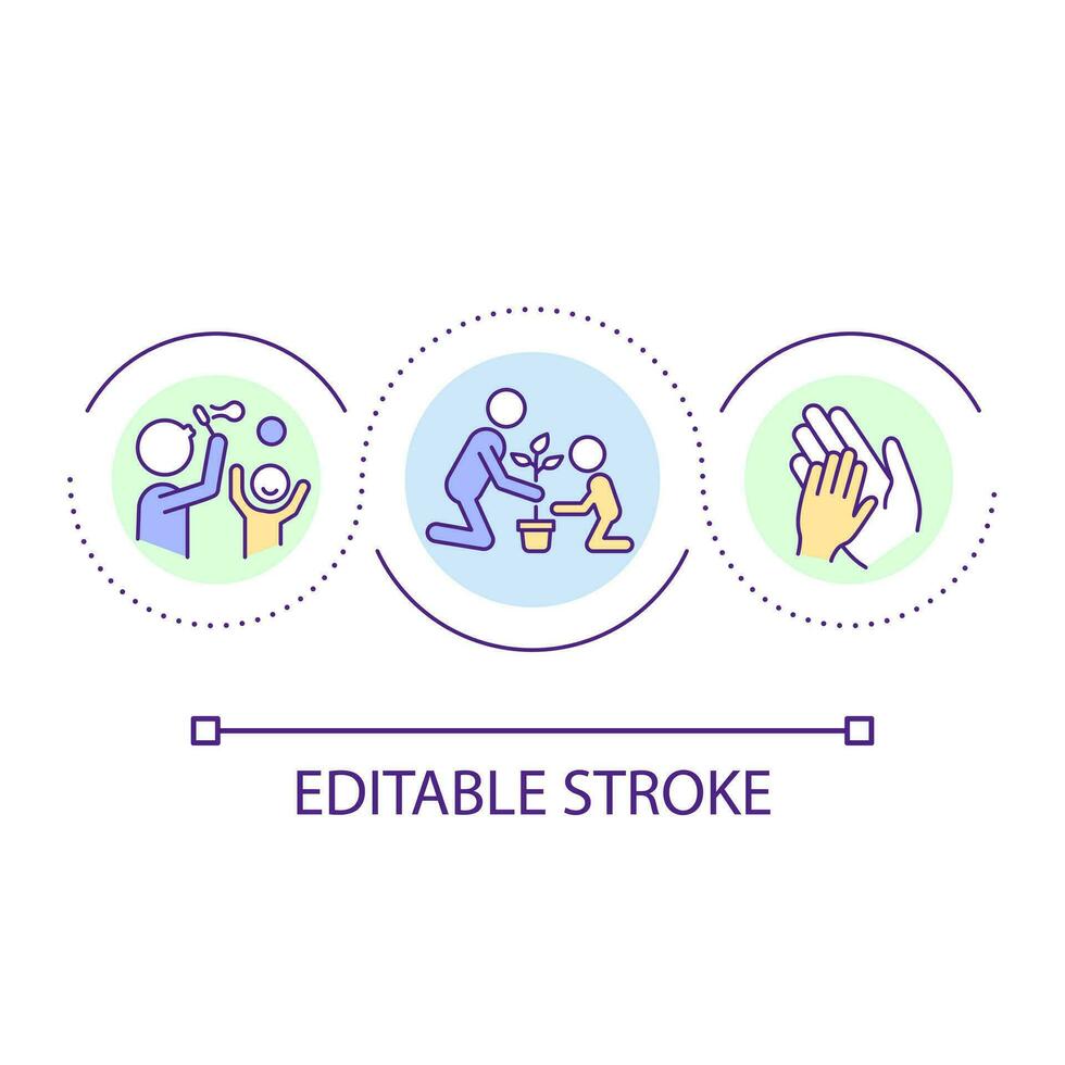 Activities with child loop concept icon. Involved parenthood benefit. Enjoying moments with kid abstract idea thin line illustration. Isolated outline drawing. Editable stroke vector