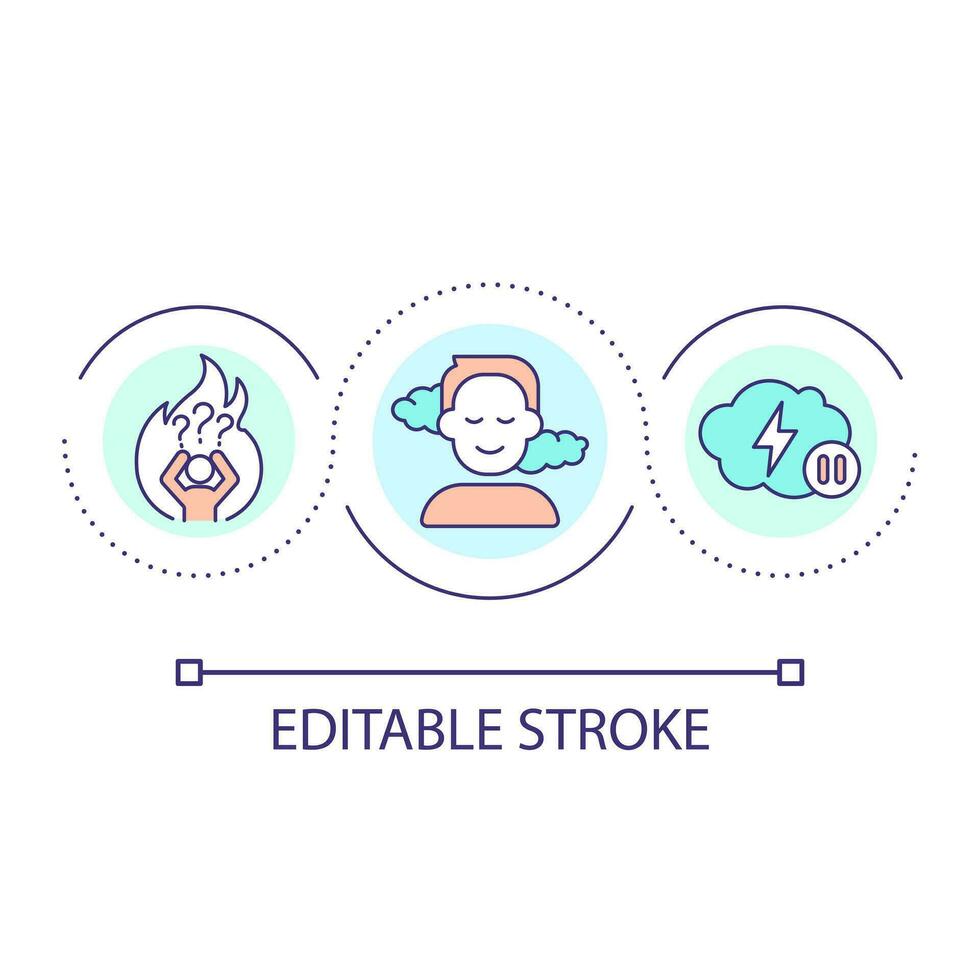 Dealing with panic attack loop concept icon. Mental health improvement. Find inner peace abstract idea thin line illustration. Isolated outline drawing. Editable stroke vector