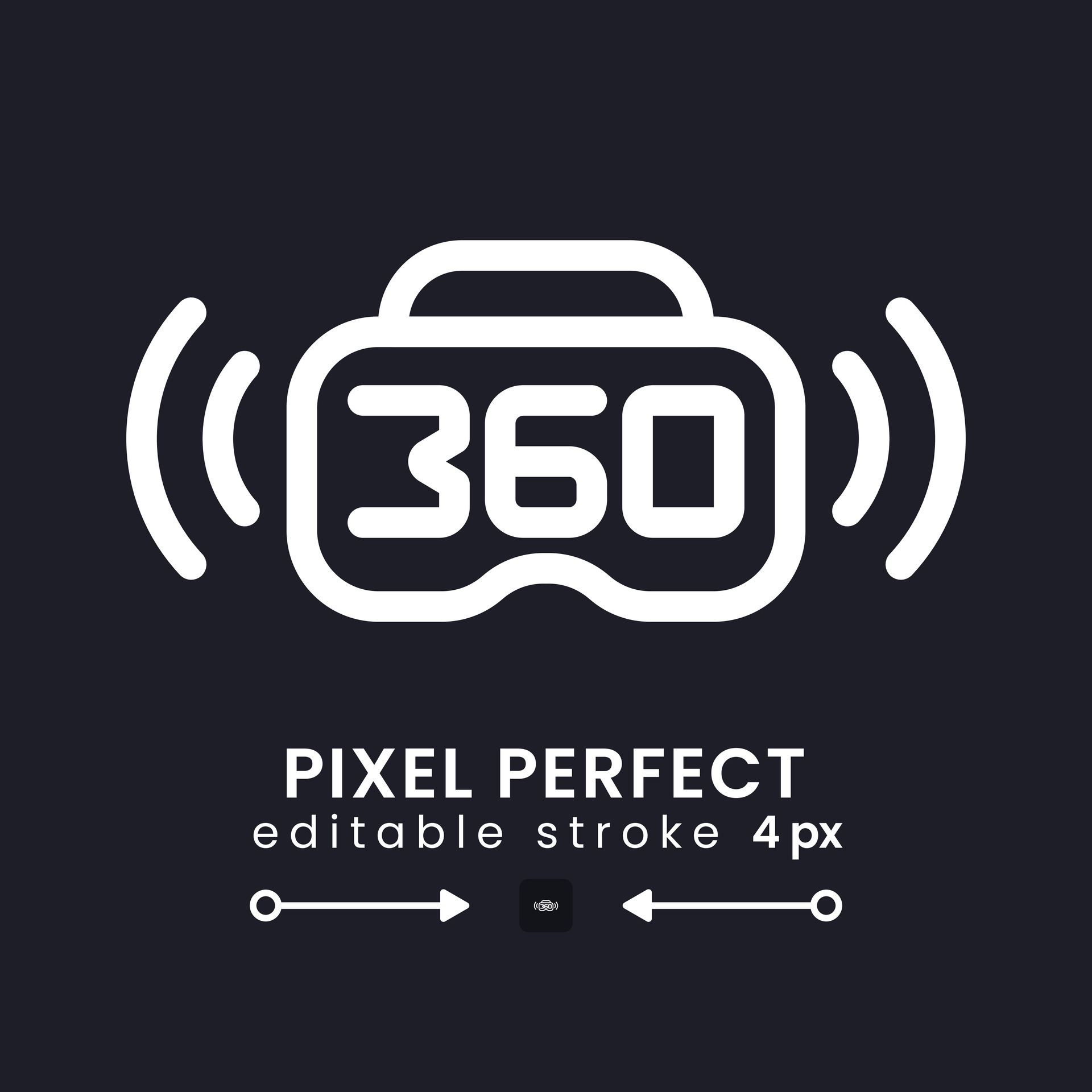 360 live streaming white linear desktop icon on black. Broadcast device