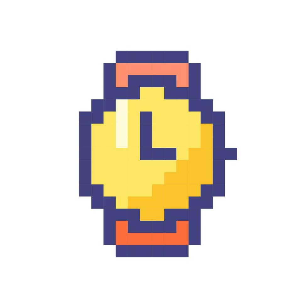 reloj de pulsera pixelado rgb color ui icono. comprando relojes. joyería almacenar. simplista lleno 8 bits gráfico elemento. retro estilo diseño para arcada, vídeo juego Arte. editable vector aislado imagen