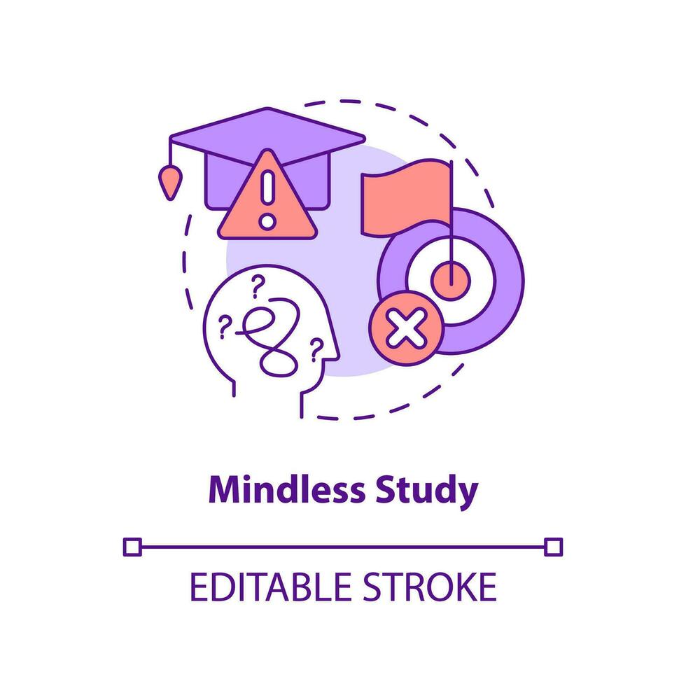 Mindless study concept icon. Understanding learned material. Ineffective memorize tip abstract idea thin line illustration. Isolated outline drawing. Editable stroke vector