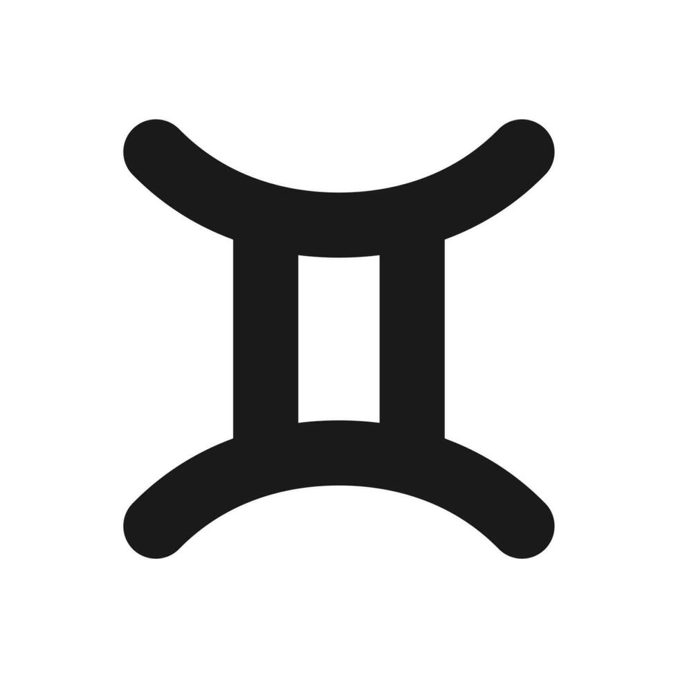 Gemini black glyph icon. Zodiac air element. Astrological sign twins. Personality differences. Horoscope prediction. Silhouette symbol on white space. Solid pictogram. Vector isolated illustration