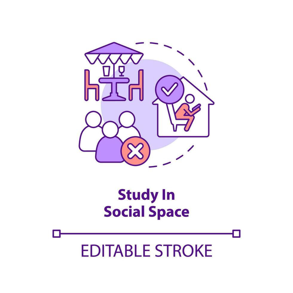 Avoid studying in social space concept icon. Low concentration. Learn alone abstract idea thin line illustration. Isolated outline drawing. Editable stroke vector