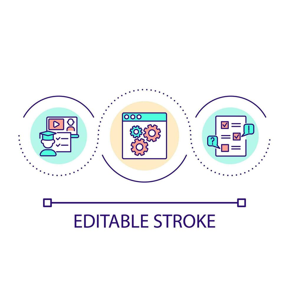 Internet studying loop concept icon. Learning video courses. Distance educations. Online testing abstract idea thin line illustration. Isolated outline drawing. Editable stroke vector