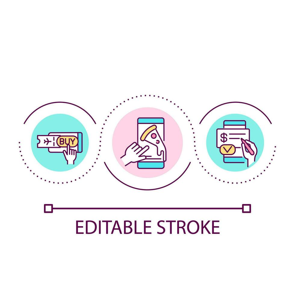 Online buying loop concept icon. Order service through internet. Digital business presence abstract idea thin line illustration. Isolated outline drawing. Editable stroke vector