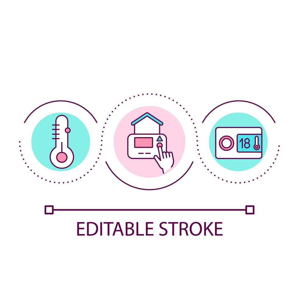 Home temperature regulation loop concept icon. House climate management. Digital control heating system abstract idea thin line illustration. Isolated outline drawing. Editable stroke vector