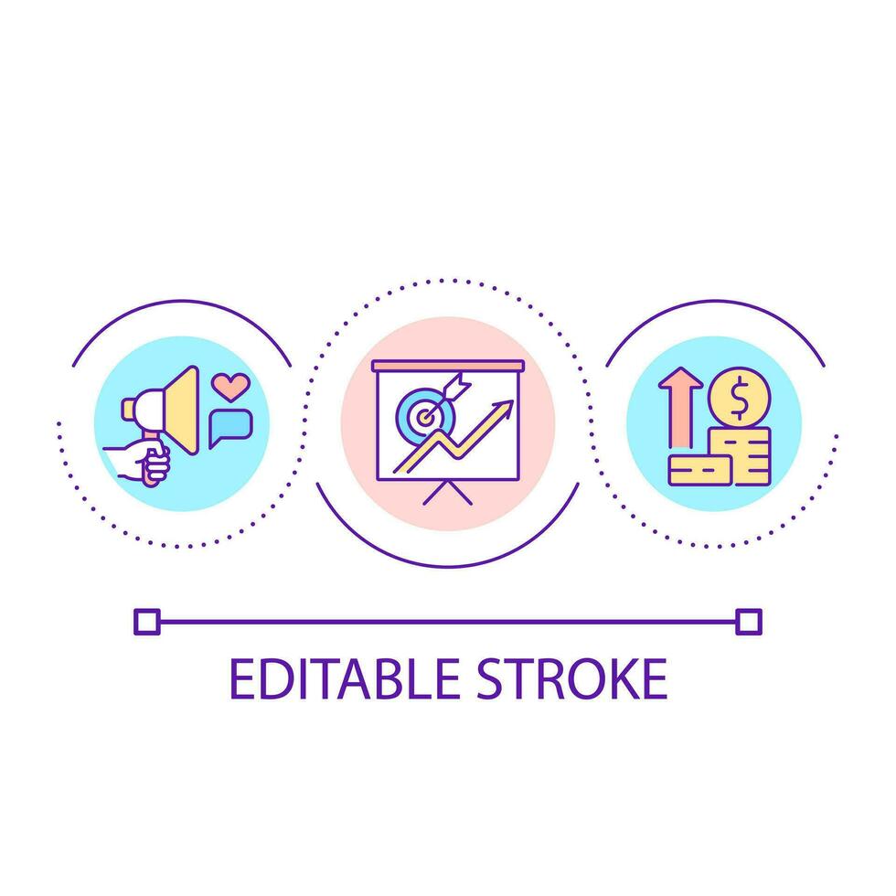 Brand reputation loop concept icon. Improve business success. Boost income. Positive feedbacks abstract idea thin line illustration. Isolated outline drawing. Editable stroke vector