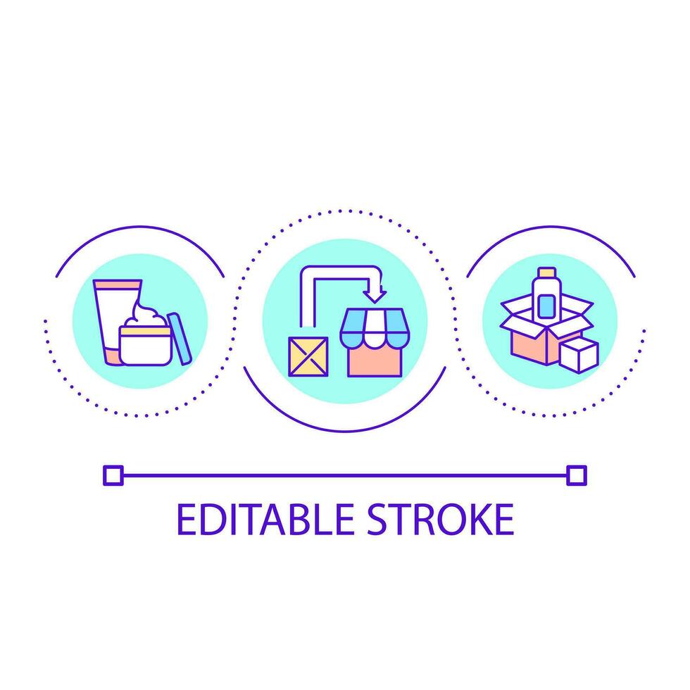 Household chemicals store loop concept icon. Personal hygiene products. Buying cosmetics abstract idea thin line illustration. Isolated outline drawing. Editable stroke vector