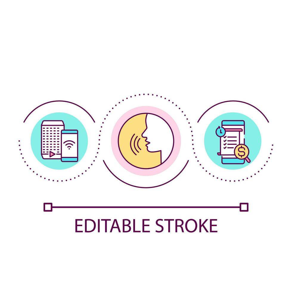Voice search loop concept icon. Virtual assistant. Audio control. Smart device. Innovation gadget. IoT abstract idea thin line illustration. Isolated outline drawing. Editable stroke vector