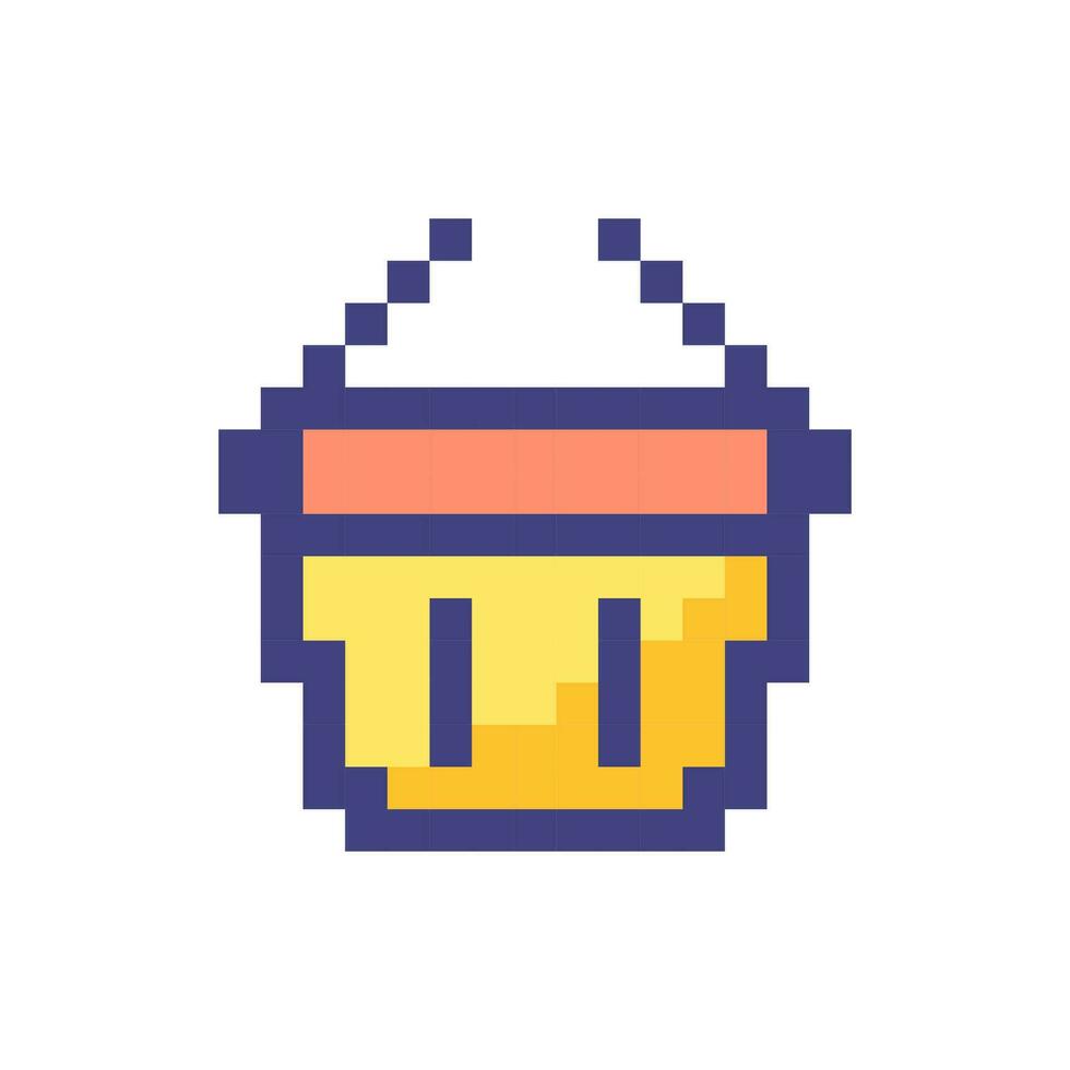 Shopping basket pixelated RGB color ui icon. Carry purchased items. E-commerce. Simplistic filled 8bit graphic element. Retro style design for arcade, video game art. Editable vector isolated image