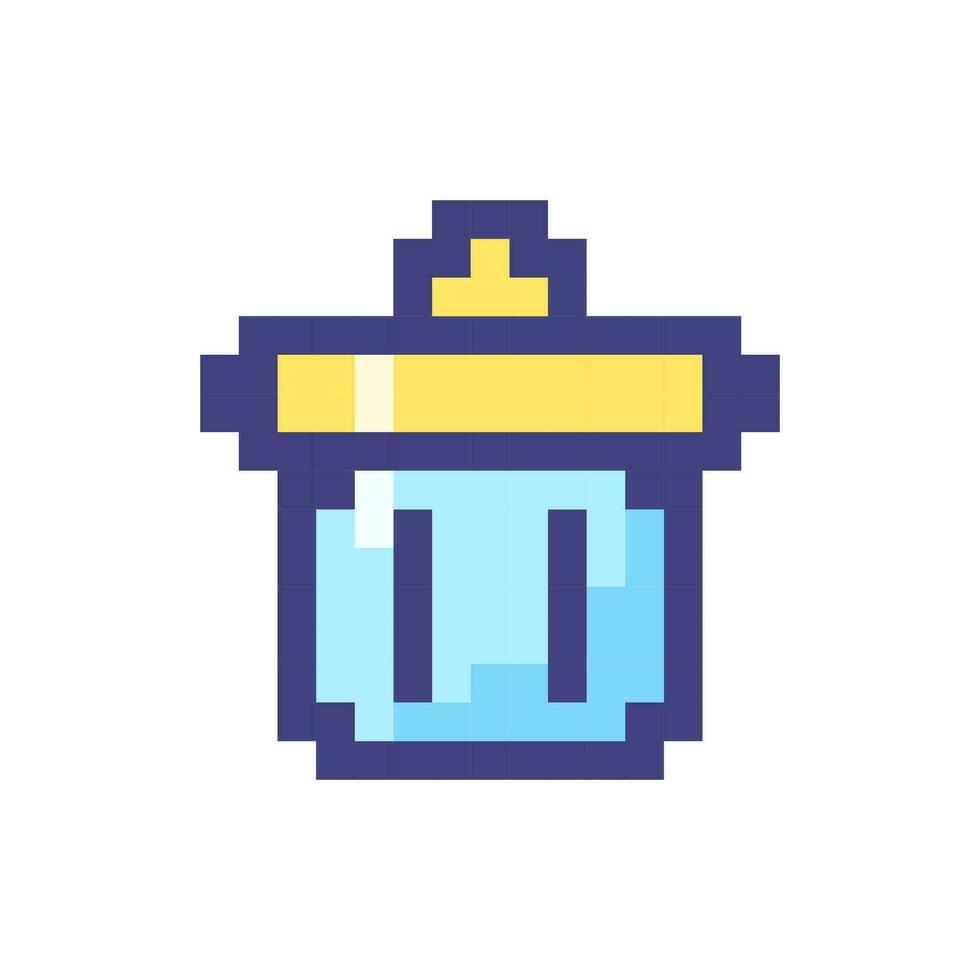 Trash can pixelated RGB color ui icon. Recycle bin. Garbage container. Dumpster. Simplistic filled 8bit graphic element. Retro style design for arcade, video game art. Editable vector isolated image