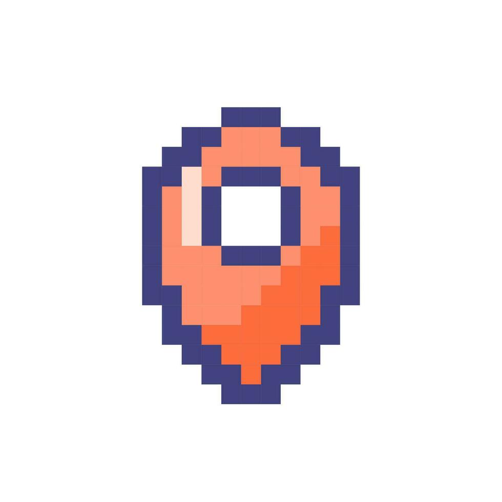 Destination pin pixelated RGB color ui icon. Marking favourite place on map. Simplistic filled 8bit graphic element. Retro style design for arcade, video game art. Editable vector isolated image