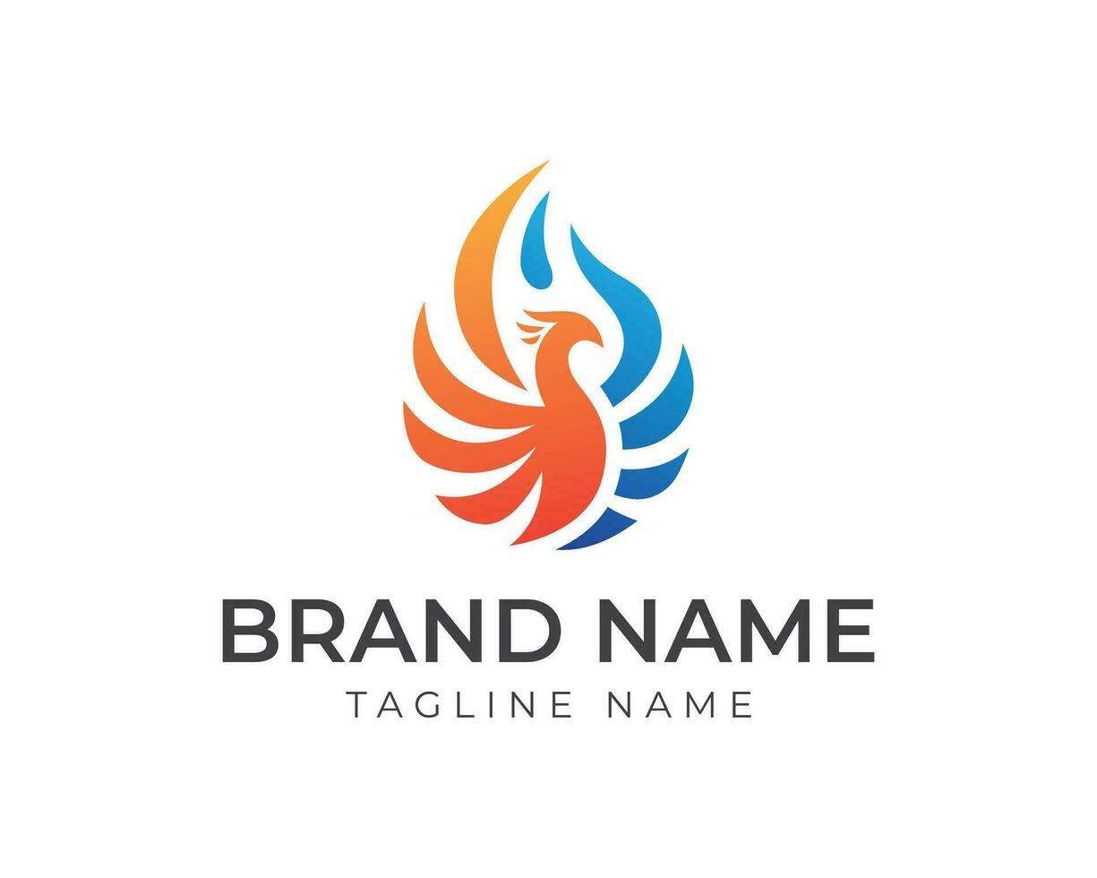 phoenix logo with oil drop shape with phoenix color partially fire orange with blue oil. phoenix logo template vector