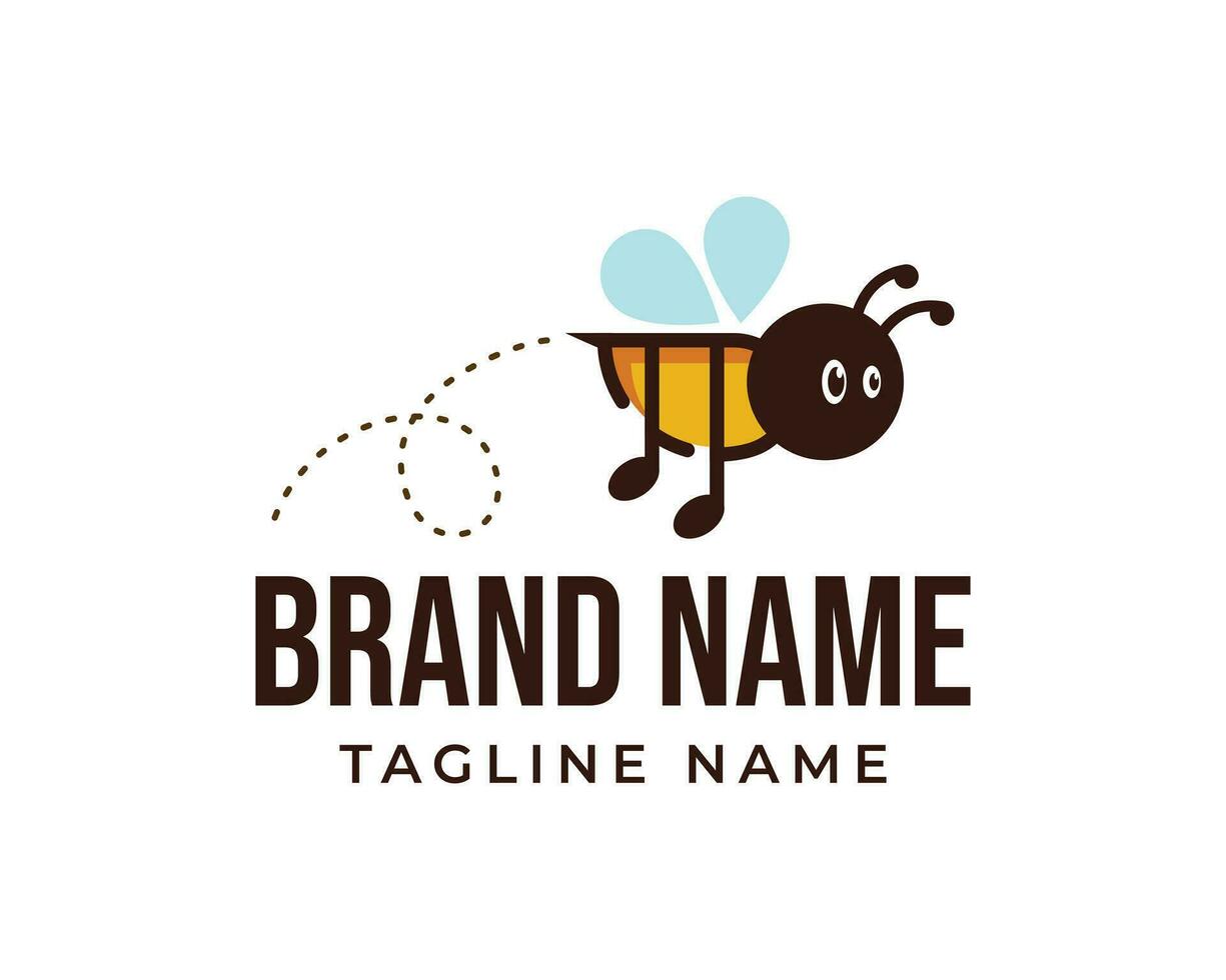 logo made from combination bee and a music. bee music logo template, honey logo template illustration. music applying logo template. vector