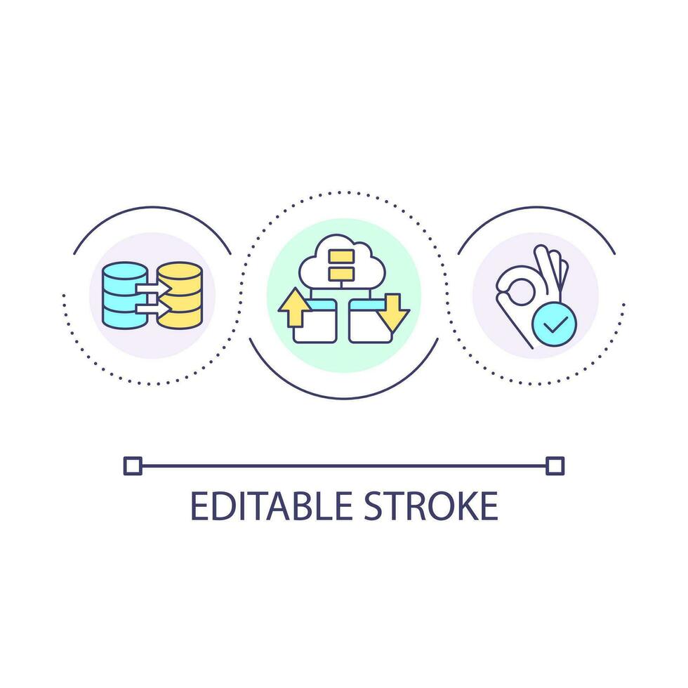 Database transfer loop concept icon. Information storage migration. Moving web data to new server abstract idea thin line illustration. Isolated outline drawing. Editable stroke vector