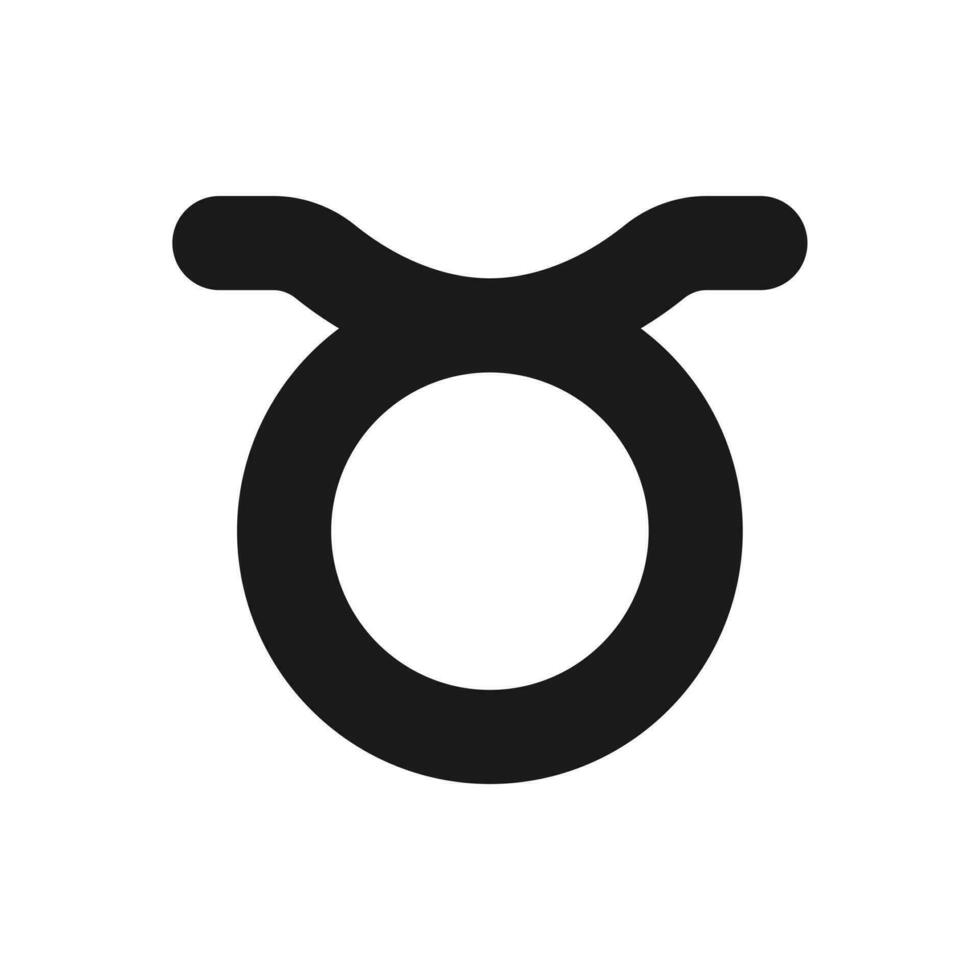 Taurus black glyph icon. Earth star sign. Second element of modern zodiac system. Bull in astrology. Horoscope forecast. Silhouette symbol on white space. Solid pictogram. Vector isolated illustration