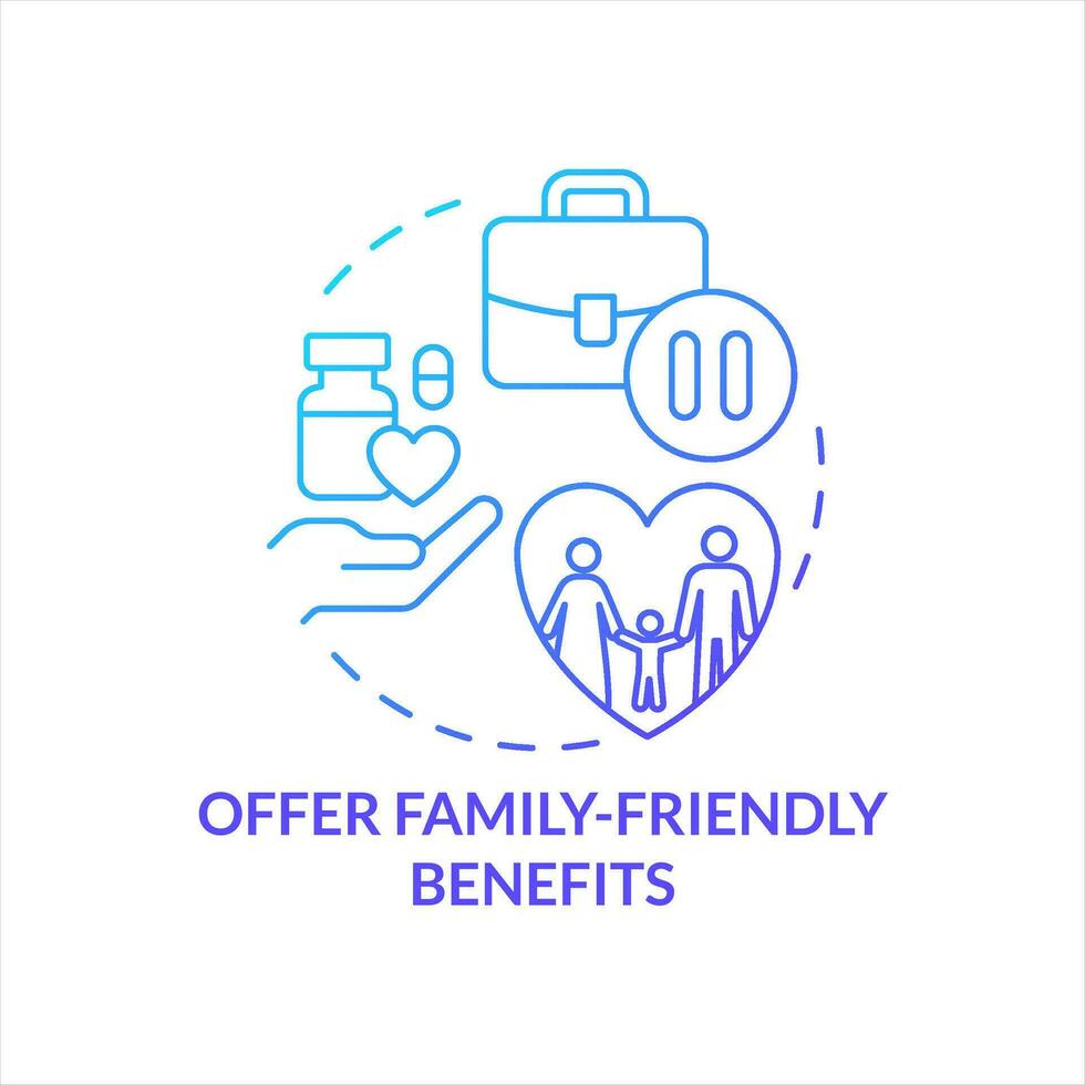 oferta apto para familias beneficios azul degradado concepto icono. empleador apoyo trabajando padres. empresa valores resumen idea Delgado línea ilustración. aislado contorno dibujo vector