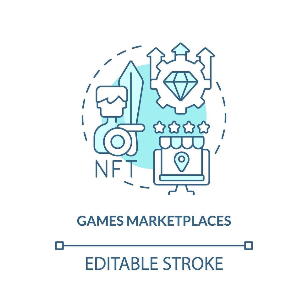 Games marketplaces turquoise concept icon. Specified collections. NFT platform abstract idea thin line illustration. Isolated outline drawing. Editable stroke vector
