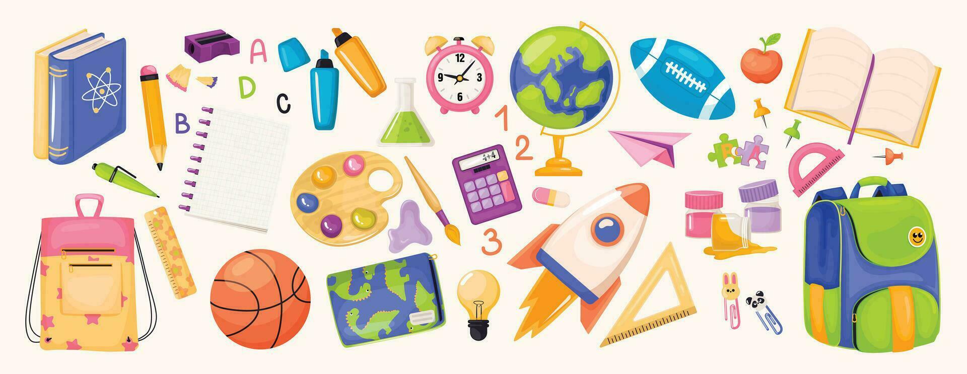 Vector big set of school supplies and accessories.