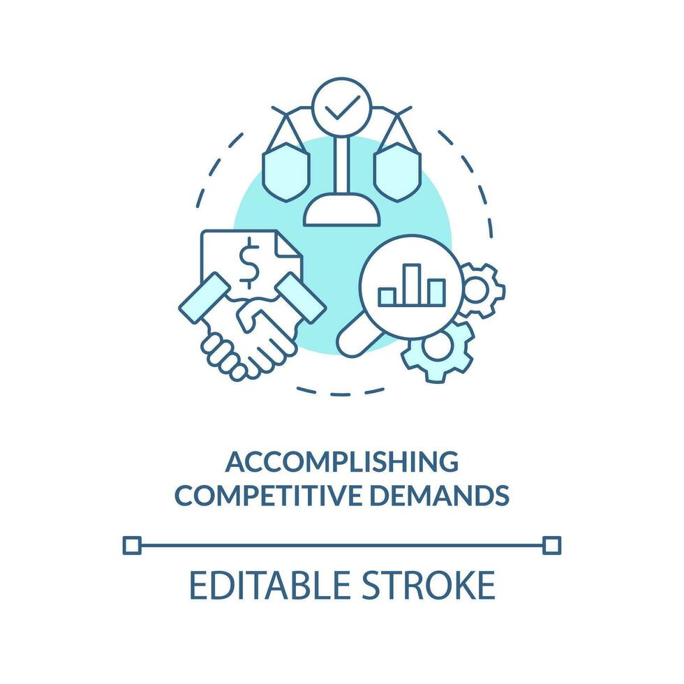 Accomplishing competitive demands turquoise concept icon. Release management kpi abstract idea thin line illustration. Isolated outline drawing. Editable stroke vector
