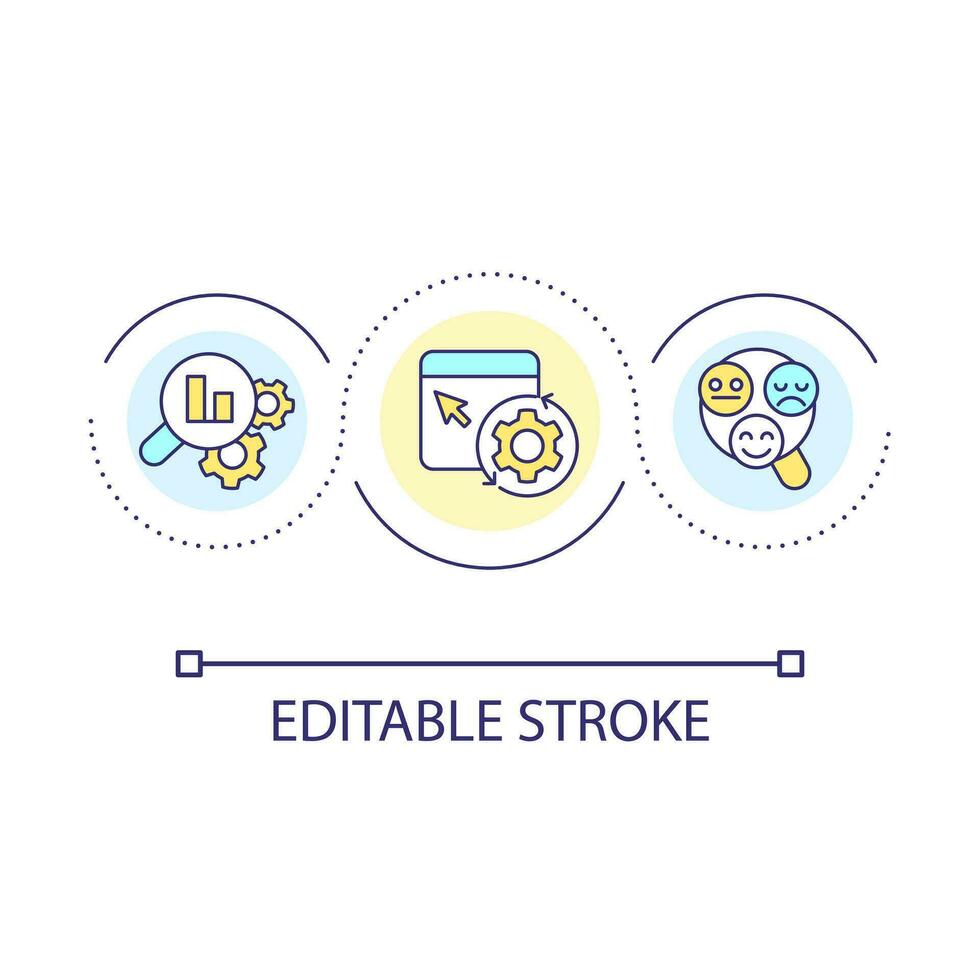 Statistical research loop concept icon. Assess user experience. Check usability. Improve service abstract idea thin line illustration. Isolated outline drawing. Editable stroke vector
