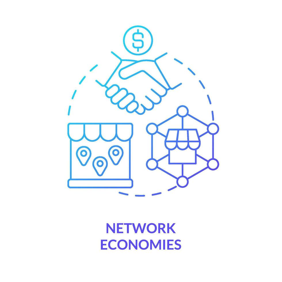 Network economies blue gradient concept icon. Advantage of merger abstract idea thin line illustration. Retail chains. Mass distribution. Isolated outline drawing vector
