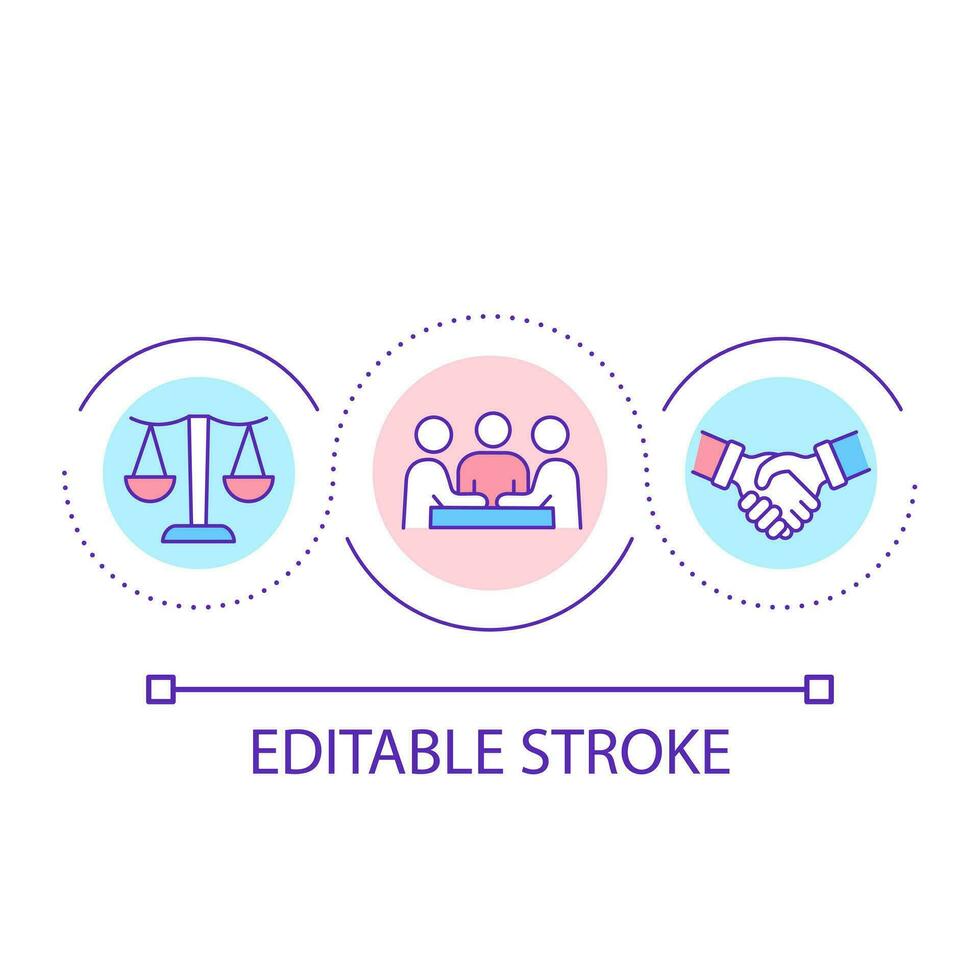 Regulate conflict loop concept icon. Lawyer assistance. Solve problem. Notary service abstract idea thin line illustration. Isolated outline drawing. Editable stroke vector