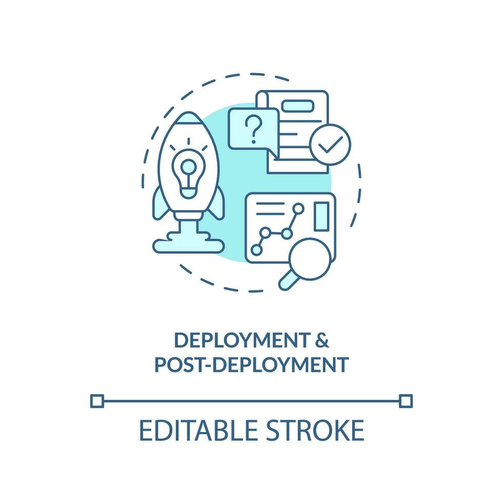 Deployment turquoise concept icon. Startup launch. Release management strategy step abstract idea thin line illustration. Isolated outline drawing. Editable stroke vector