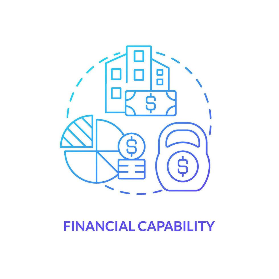 Financial capabilities blue gradient concept icon. Merging teams abstract idea thin line illustration. Combining business operations. Manage money. Isolated outline drawing vector