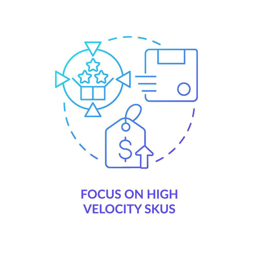 Focus on high velocity SKUs blue gradient concept icon. Product in demand. Strategy for raising prices abstract idea thin line illustration. Isolated outline drawing vector