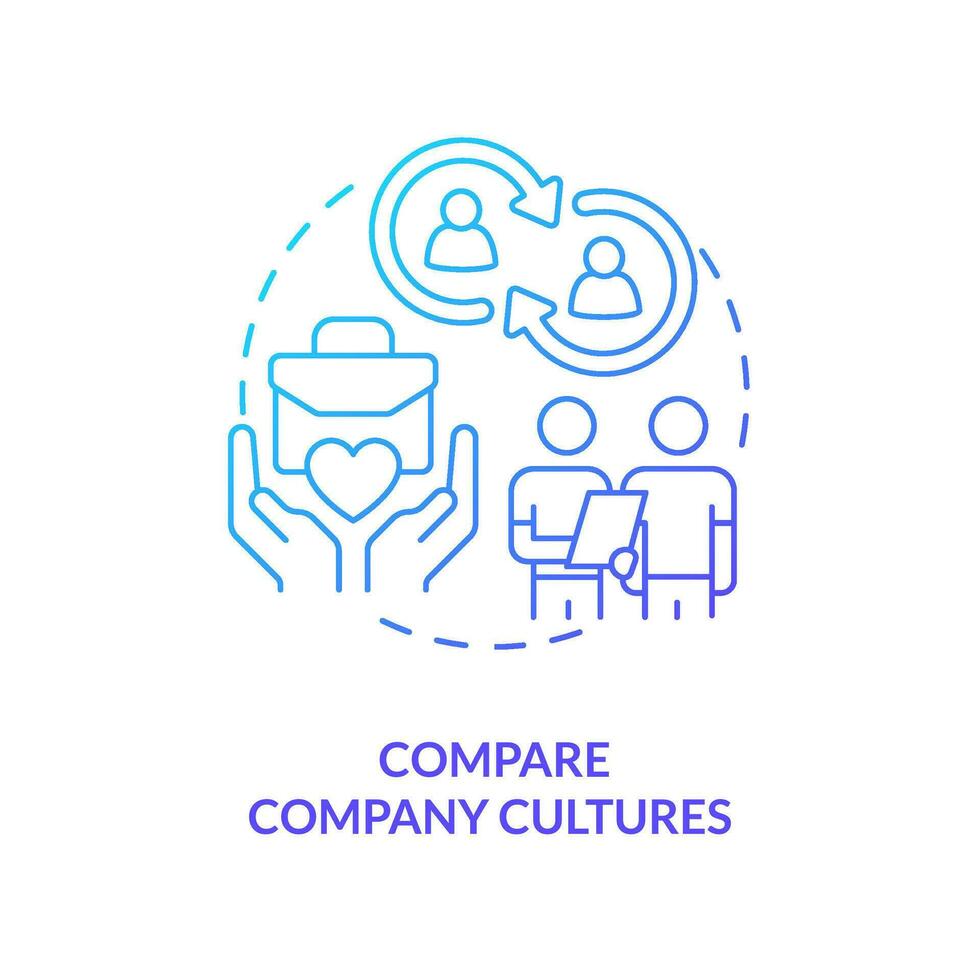Compare company cultures blue gradient concept icon. Small business merger guide abstract idea thin line illustration. Shared values of employees. Isolated outline drawing vector