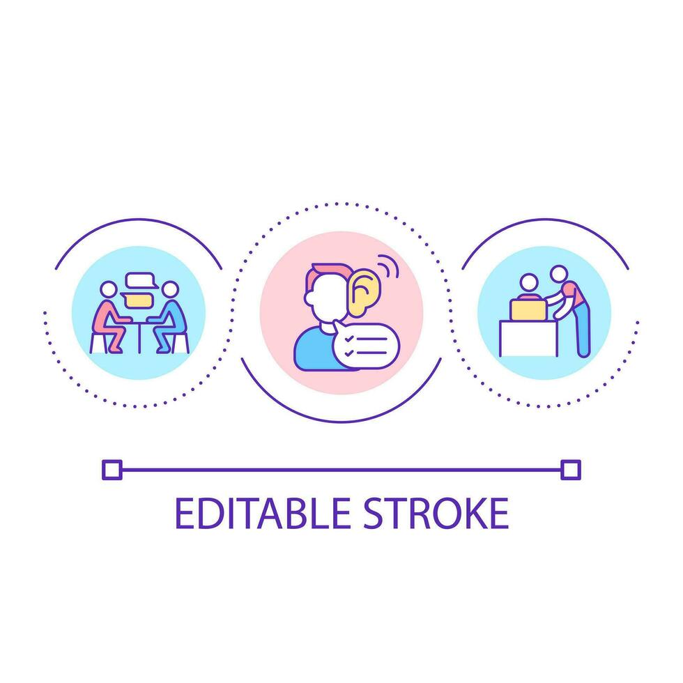 Friendly work environment loop concept icon. Supportive collective. Professional help abstract idea thin line illustration. Isolated outline drawing. Editable stroke vector