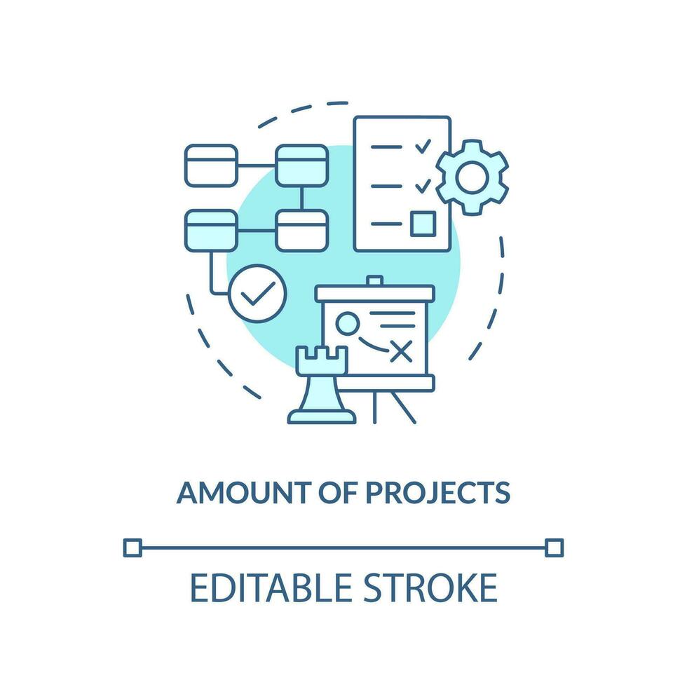 Amount of projects turquoise concept icon. Picking release management tools factor abstract idea thin line illustration. Isolated outline drawing. Editable stroke vector