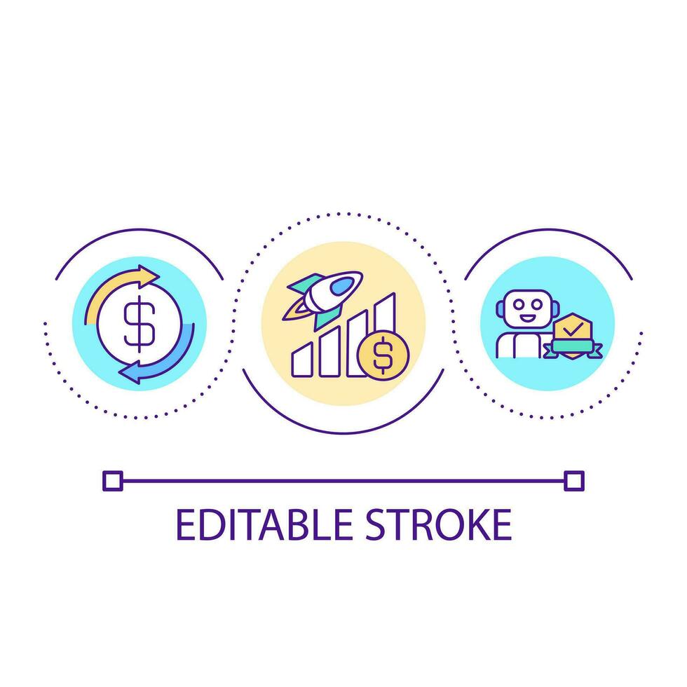 Increase business performance loop concept icon. Involve robotic technology. Boost income abstract idea thin line illustration. Isolated outline drawing. Editable stroke vector