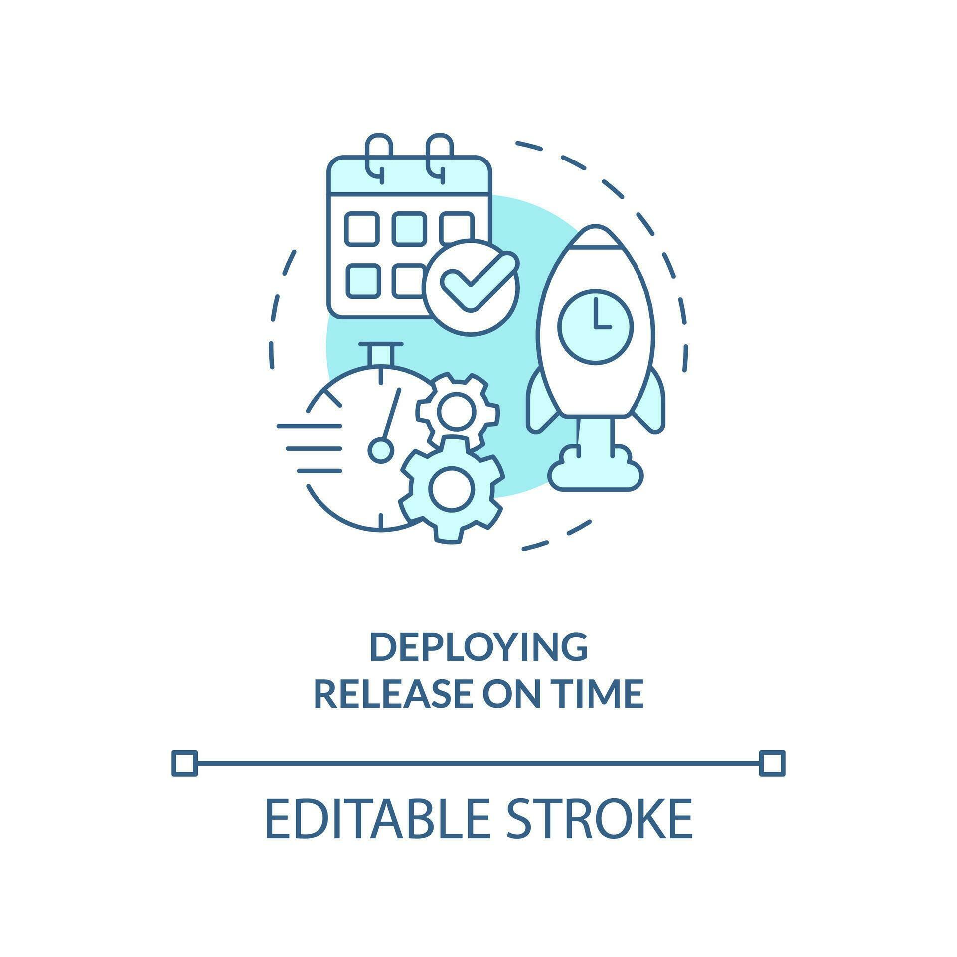 Deploying on time turquoise concept icon. Schedule period. Release
